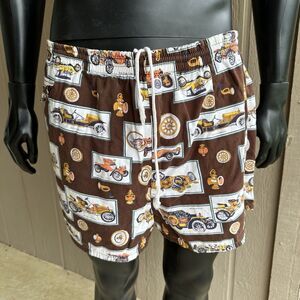Vintage‎ Classic Cars Swim Trunks Mens Size XL Brown Drawstring Mesh Lined